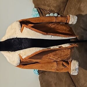 Leather Sherpa Jackets, Womens Large, Camel Color